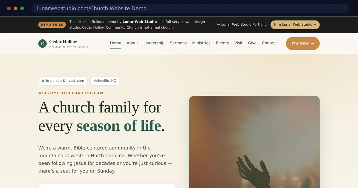 The Cedar Hollow Community Church demo site homepage